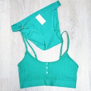 Women's New Ribbed Bralette and Underwear 2 Piece Set Colsie Green Size M